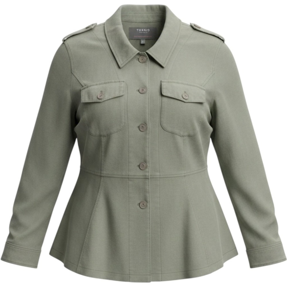 Torrid Utility Jacket Womens Size 4 Olive Green Good Peplum Military Utility